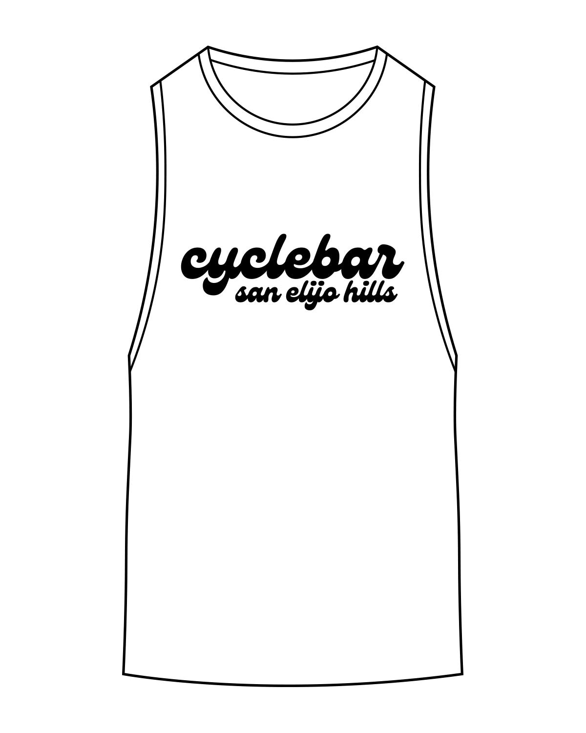 The Scoop Muscle Tank - White - Cyclebar - Center Chest Stacked & Back Star - Printed - Black