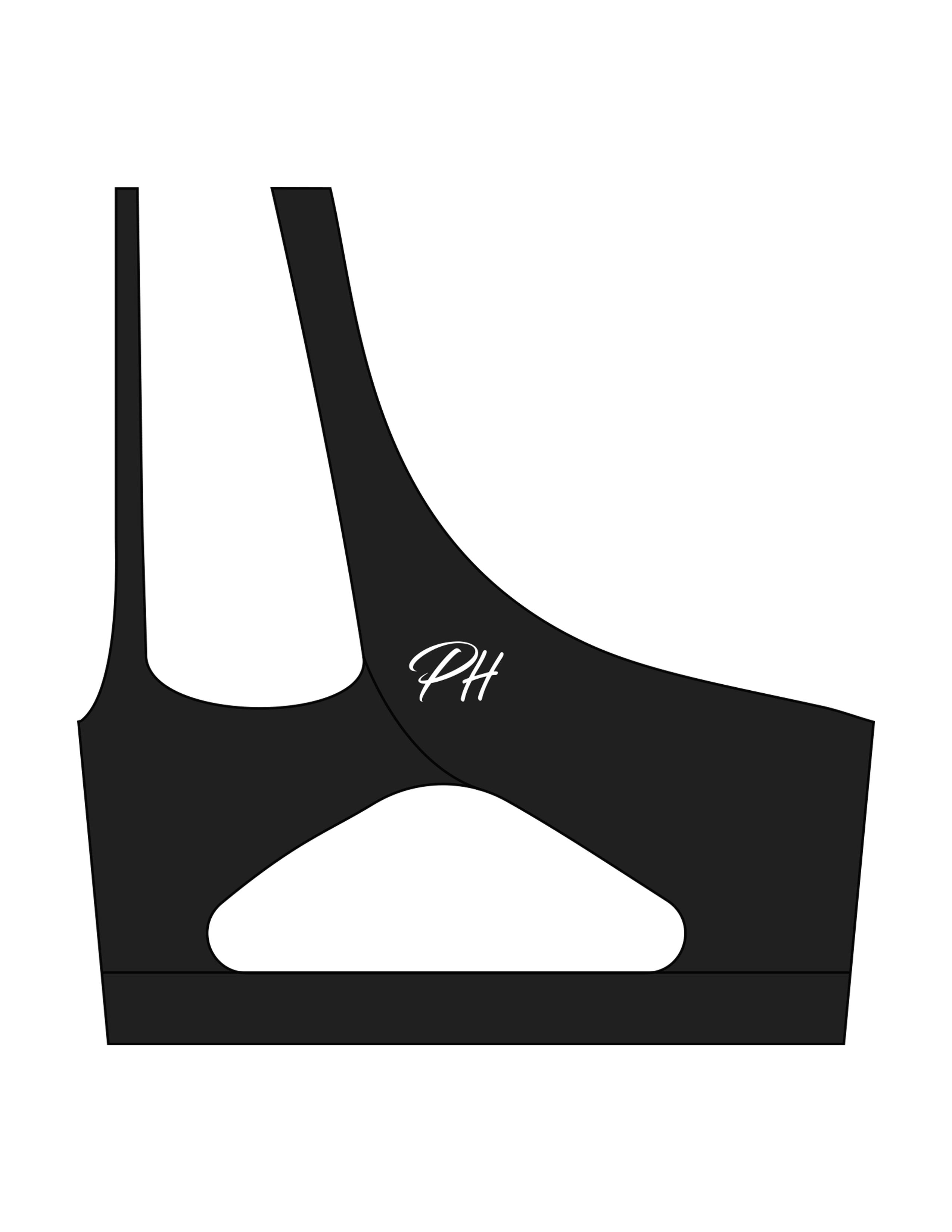 The One Shoulder Bra - Black - Powerhaus Lagree - Center Chest & Center Back - Printed - White