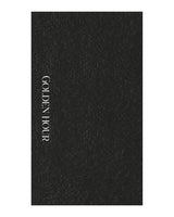 The Gym Towel - Black - Golden Hour Pilates - Left Vertical Text - Embroidered - White - The Gym Towel Bag - Black - Center Stacked - Printed White