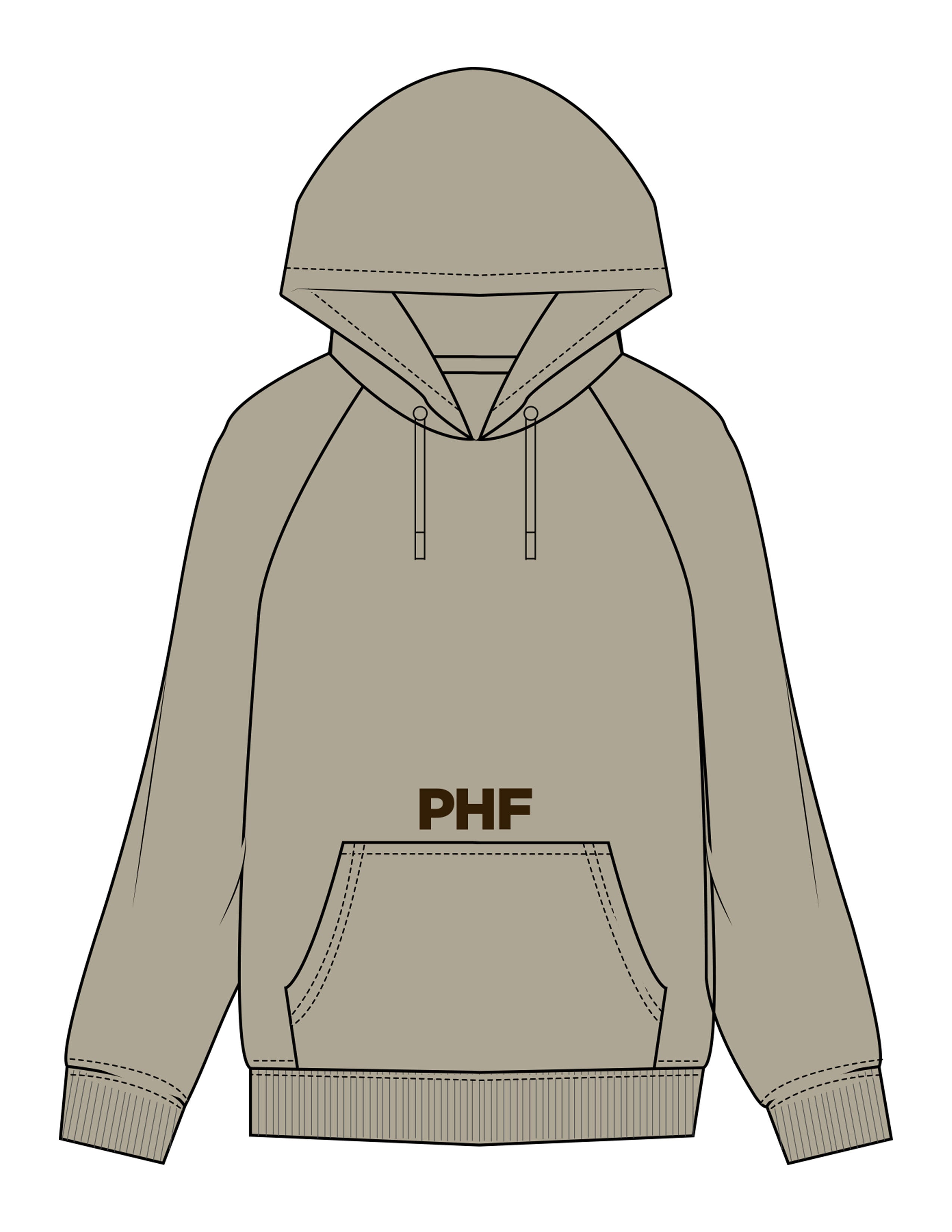 The Mens Heavyweight Hoodie - Eucalyptus - Powerhouse Fitness - Front Upper Pocket & Full Back - Printed - Dark Brown