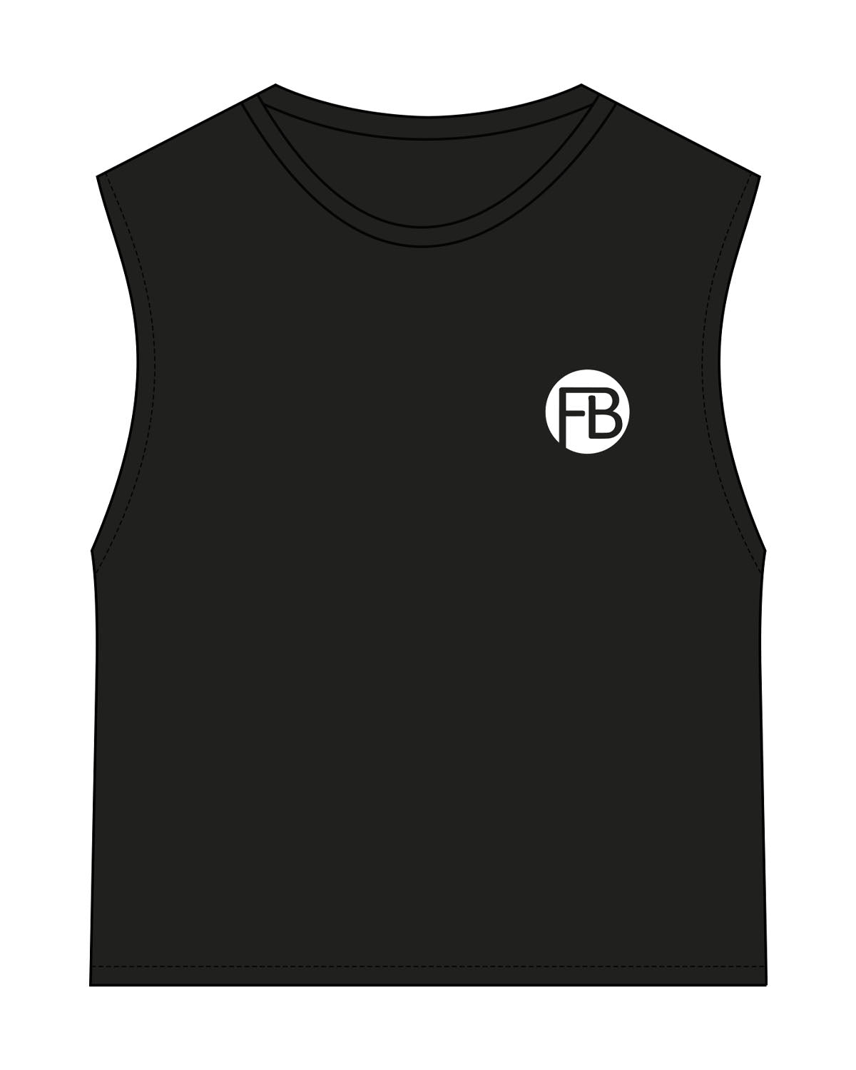 The Womens Classic Crop Tank - Black - Krista - Left Chest Logo & Center Back Stacked - Printed - White