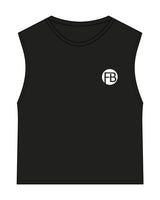 The Womens Classic Crop Tank - Black - Krista - Left Chest Logo & Center Back Stacked - Printed - White