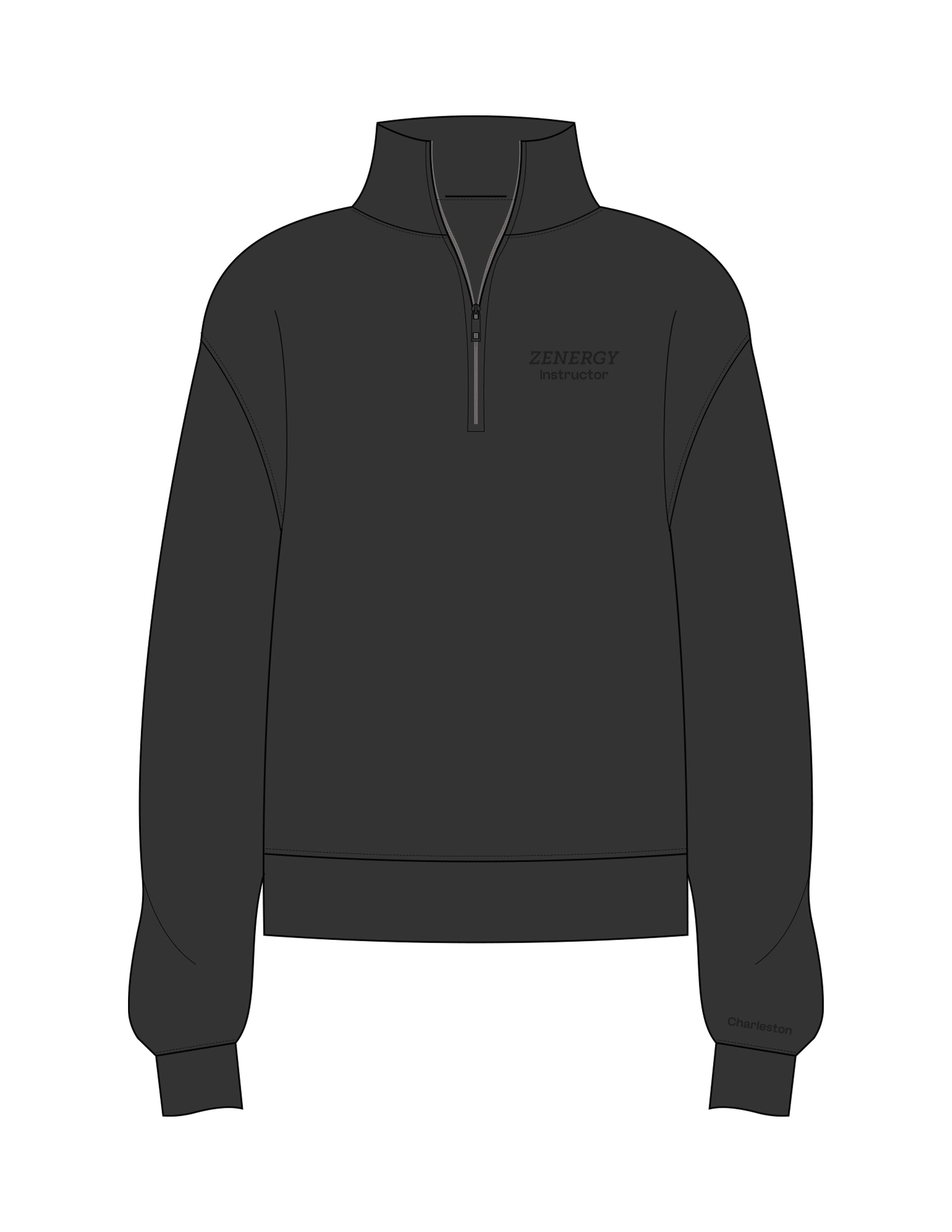 The Womens 1/4 Zip - Washed Black - ZENERGY CYCLING - Left Chest Stacked & Left Wrist "CHARLESTON" - Embroidered - Tone on Tone