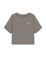 The Heavyweight Crop Tee - Washed Gray - The Burn Society - Left Chest Stacked - Embroidered - Off White