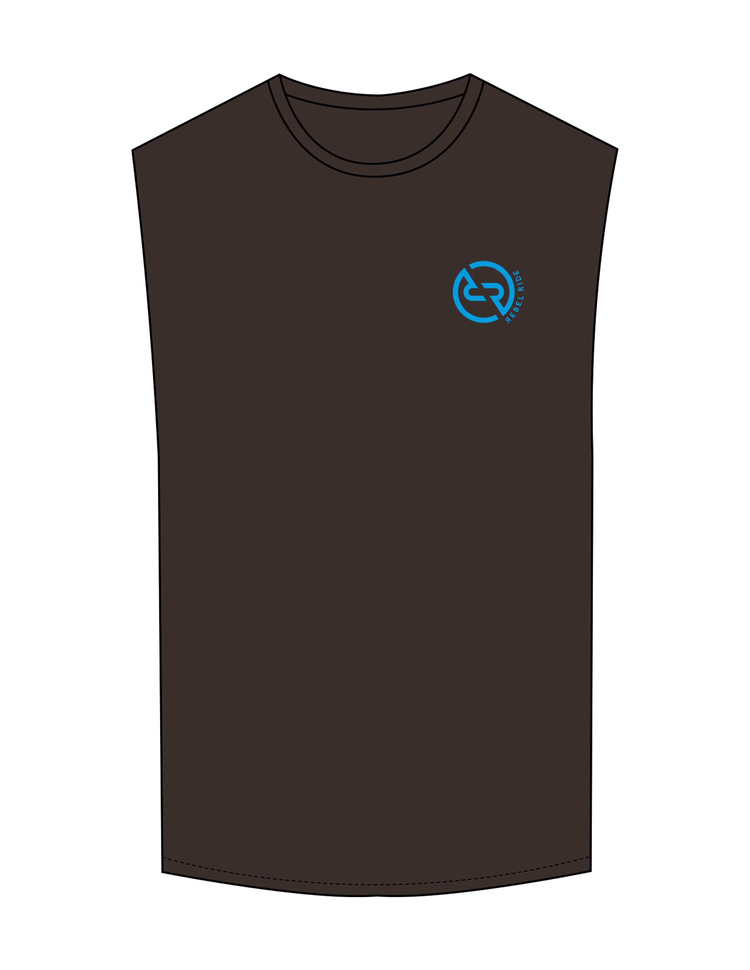 The Muscle Tank - Charcoal - Rebel Ride - Left Chest Icon - Printed - Blue