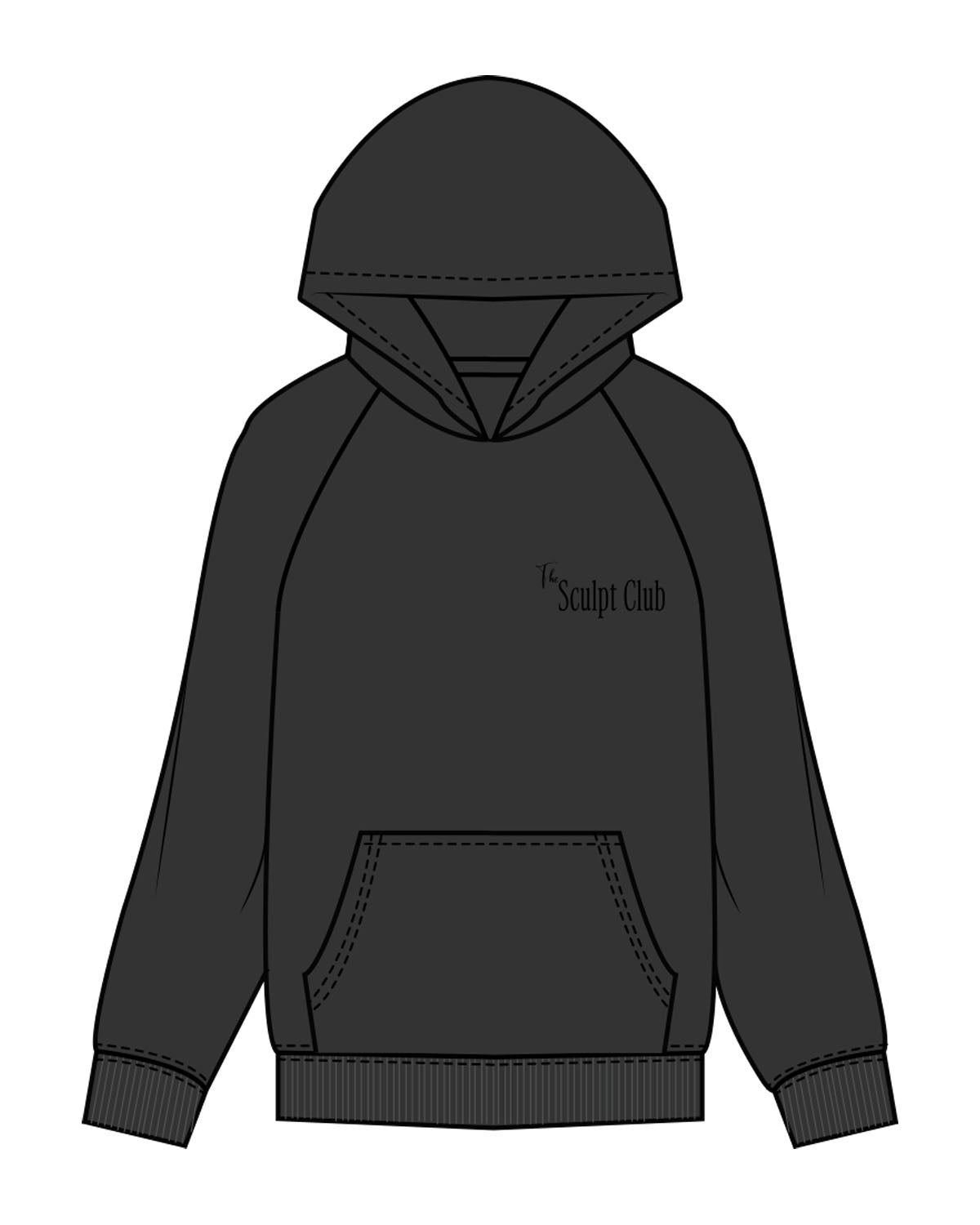 The Womens Hoodie - Washed Black - Sculpt Atelier - Left Chest & Back Stacked - Printed - Black