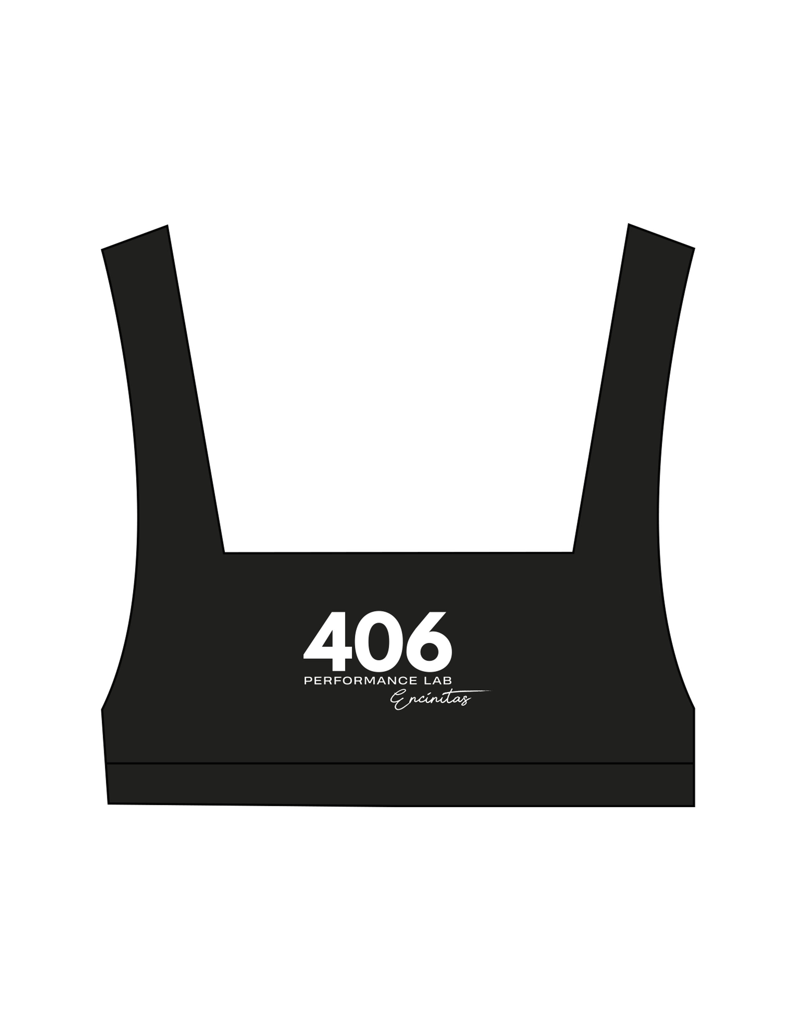 The Box Cut Bra - Black - 406 Performance Studio - Chest Stacked - Printed - White