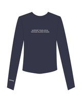 The Micro Rib Crop Long Sleeve - Navy - Pilates Plus PB - Center Chest Stacked & Right Wrist - Printed - Butter