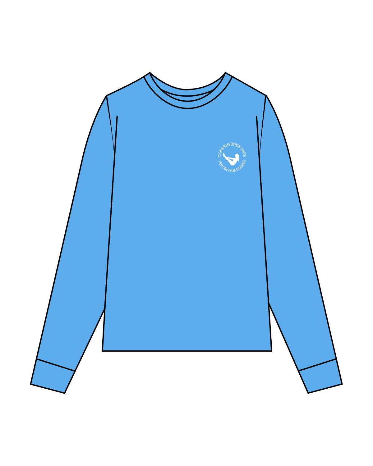 The Unisex Midweight Long Sleeve - Blue Jean - Pilates Baddie - Left Chest - Printed - White