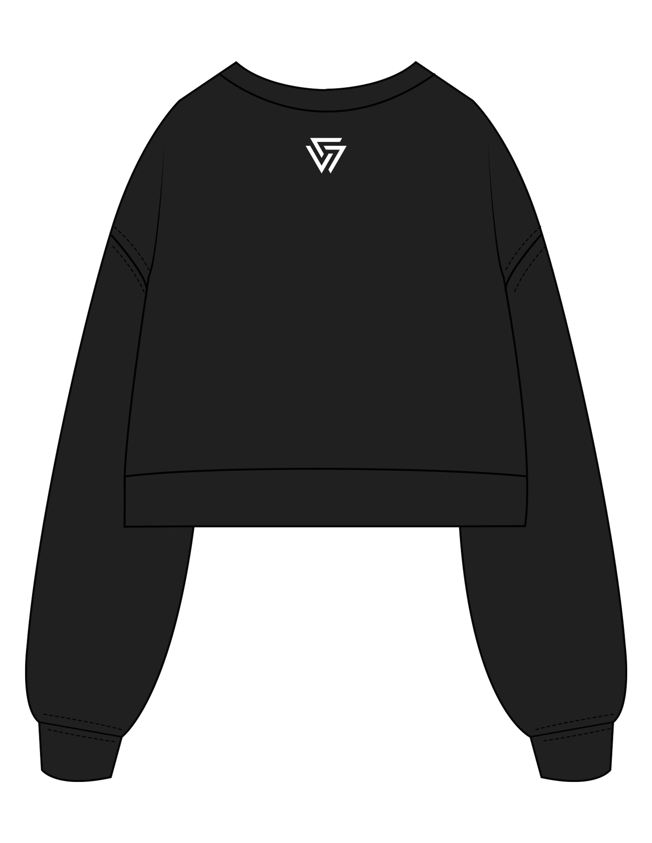The Crop Terry Crewneck - Black - LVL - Center Chest Stacked & Back Neckline - Printed - Full Color