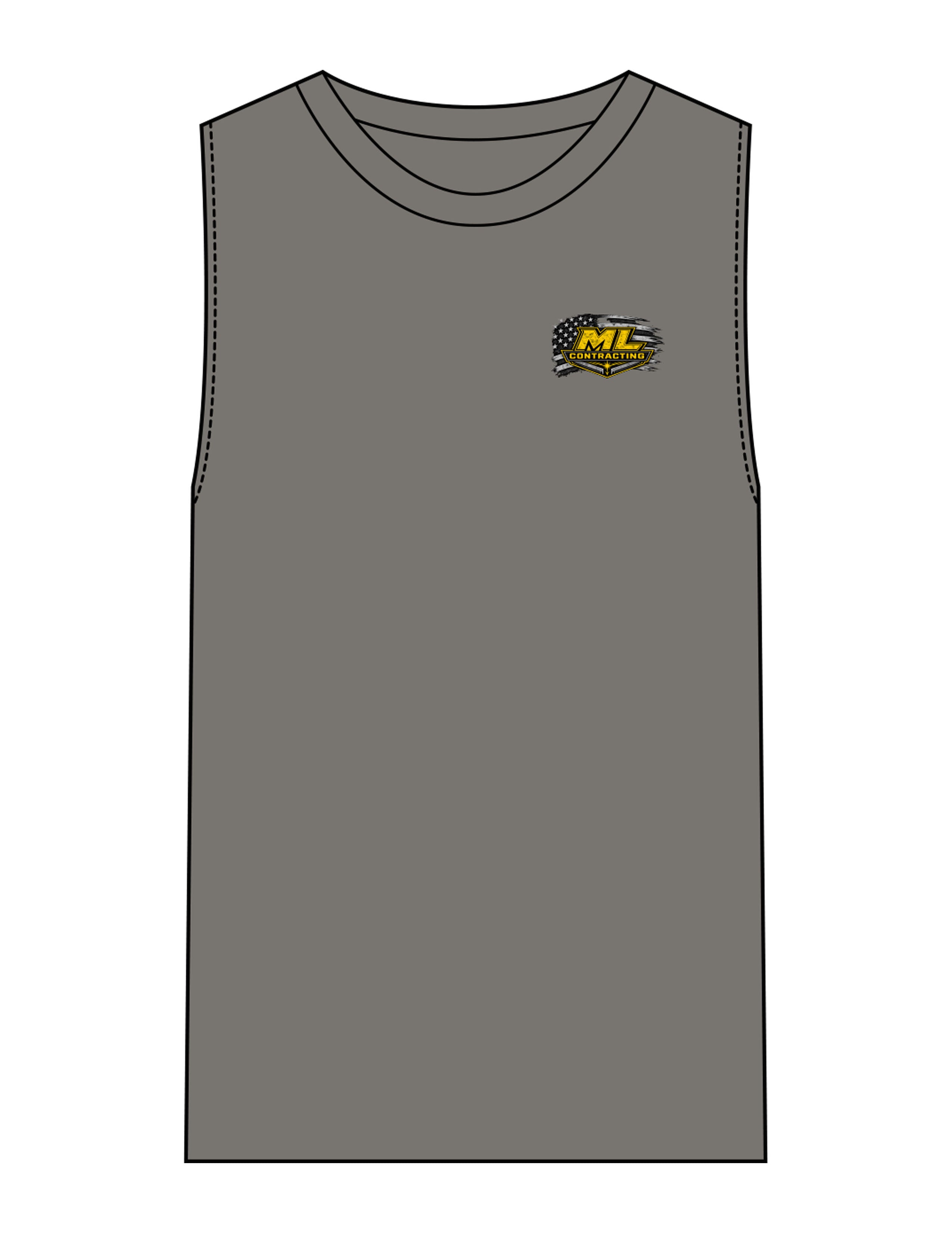 The Mens Heavyweight Tank - Washed Gray - ML Contracting LLC - Left Chest Flag & Back Image - Printed - Full Color