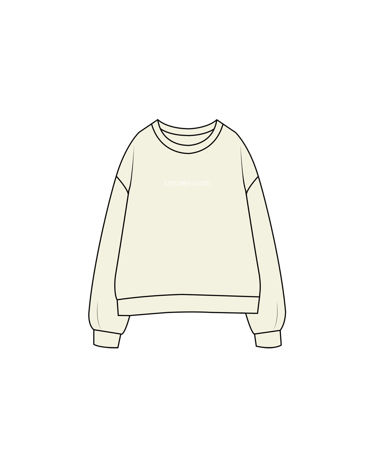 The Womens Crewneck - Butter - Explore More - Center Chest - Embroidered - White