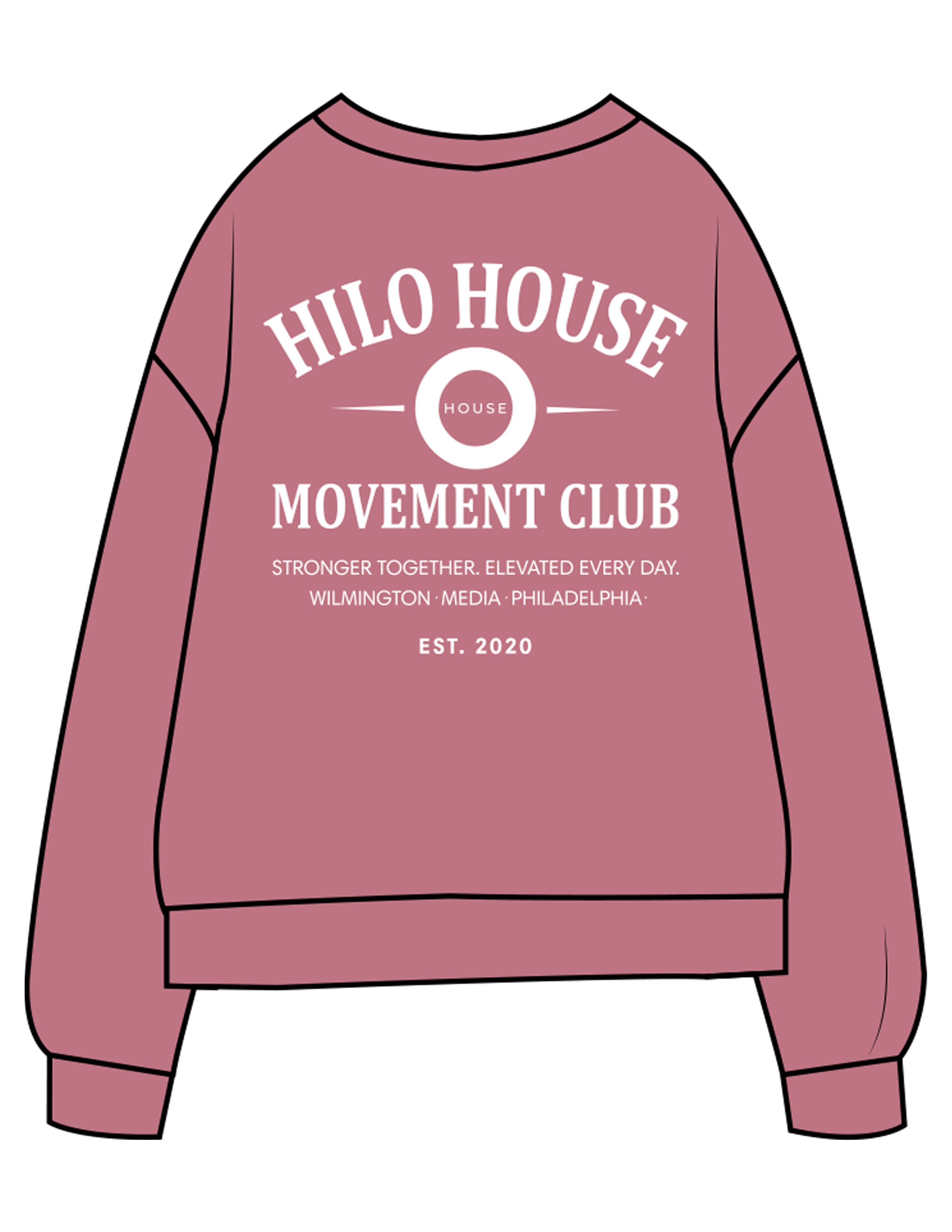 The Midweight Unisex Crewneck - Washed Maroon - HiLo - Center Chest & Back Stacked - Printed - White
