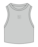 The Ribbed Crop Tank - Storm - Komo Studio - Center Chest Stacked - Embroidered - Tone on Tone