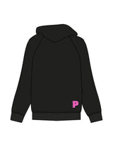 The Womens Heavyweight Hoodie - Black - Platform - Left Chest Stacked & Back Bottom Right - Printed - Full Color