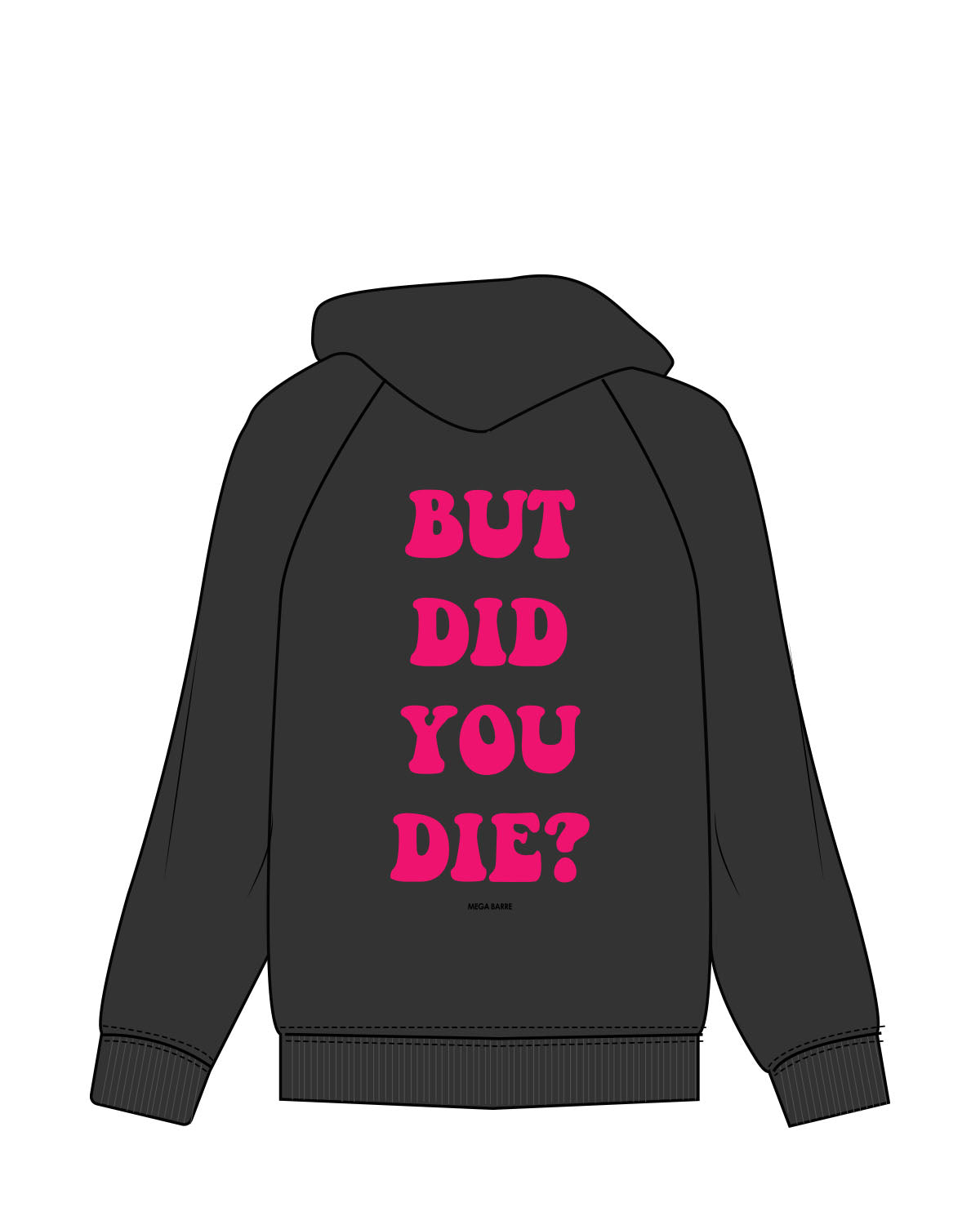 The Womens Hoodie - Black - Megabarre - Center Chest & Back Center Stacked - Full Color