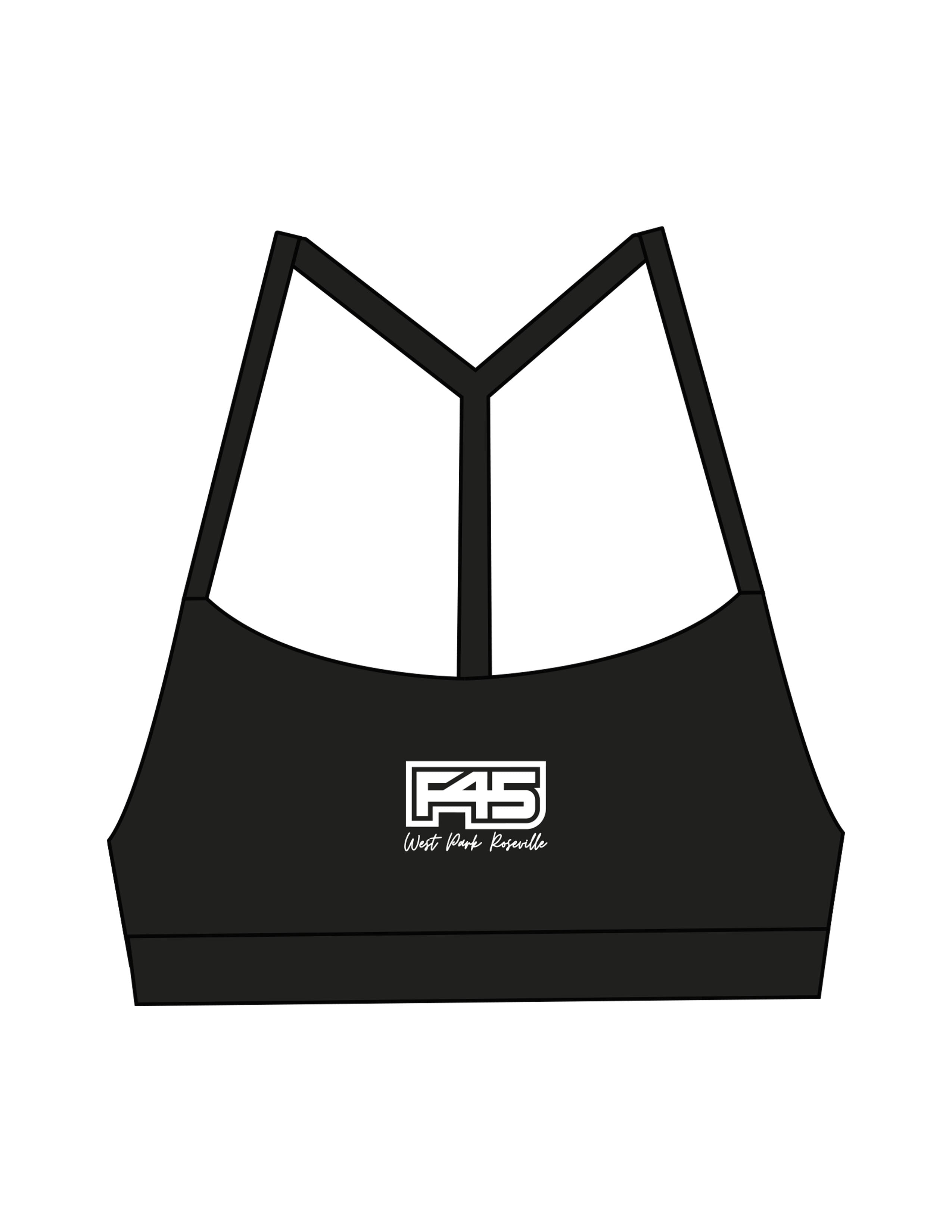 The Basic Bra - Black - F45 West Park - Center Chest Stacked - Printed - White
