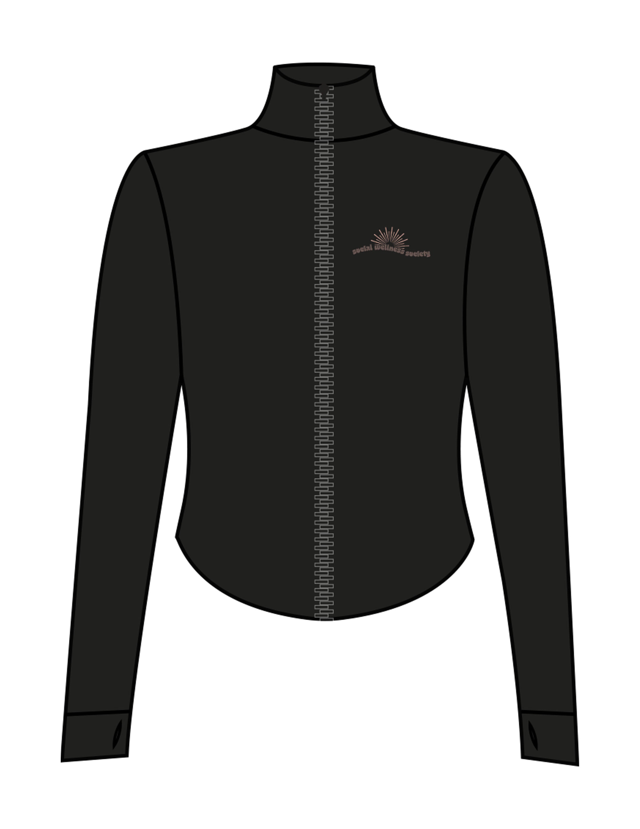 The 3/4 Crop Zip Jacket - Black - SWS - Left Chest - Printed - Full Color