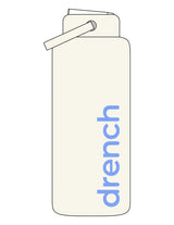 The Wide Mouth Water Bottle - Off White - Drench - Vertical "DRENCH"  - Printed - Periwinkle