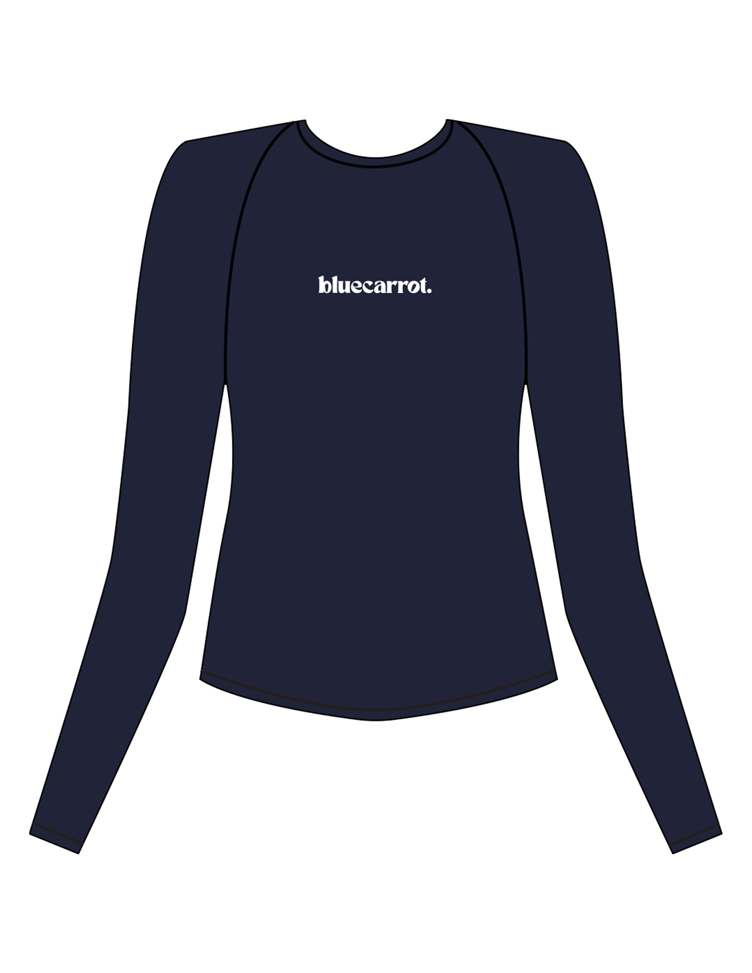 The Womens Sporty Long Sleeve - Navy - BlueCarrot - Center Chest - Printed - White