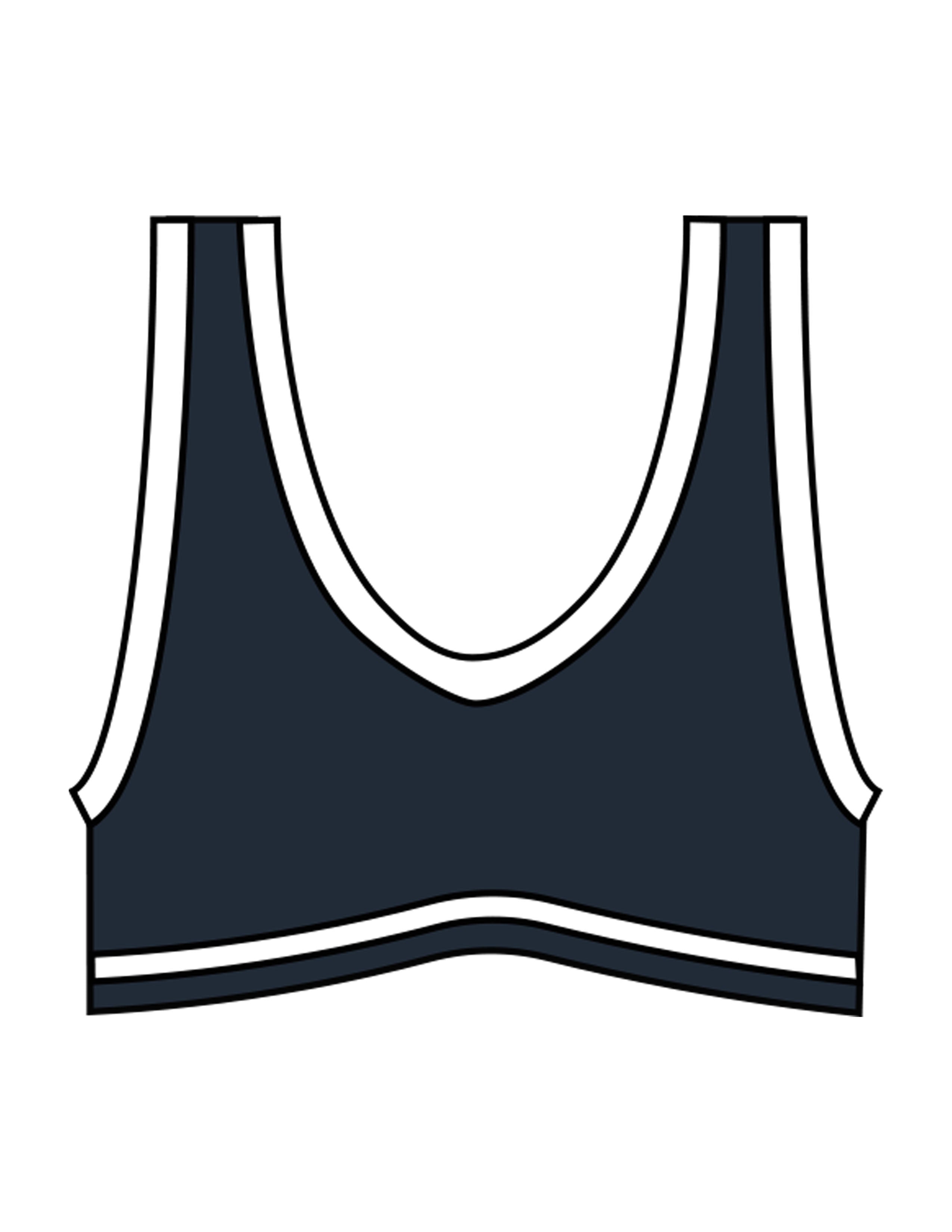 The Piped Bra - Navy - The Refinery Fitness Studio - Center Back - Printed - White
