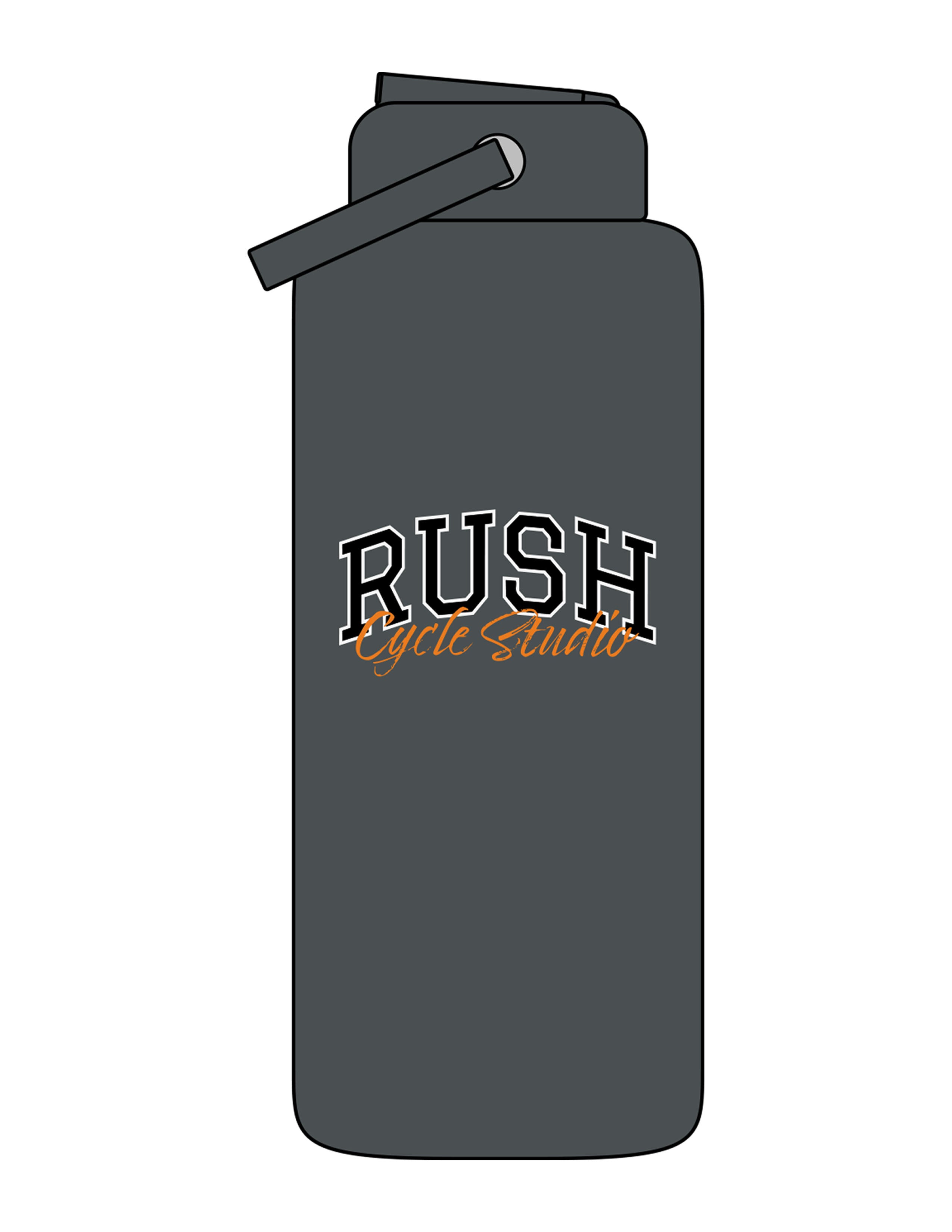 The Wide Mouth Water Bottle - Charcoal - Rush Cycle Studio - Center Body Stacked - Printed - Full Color