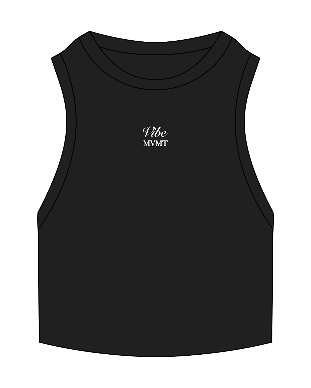 The Ribbed Crop Tank - Black - Vibe Barre - Center Chest Stacked - Embroidered - White