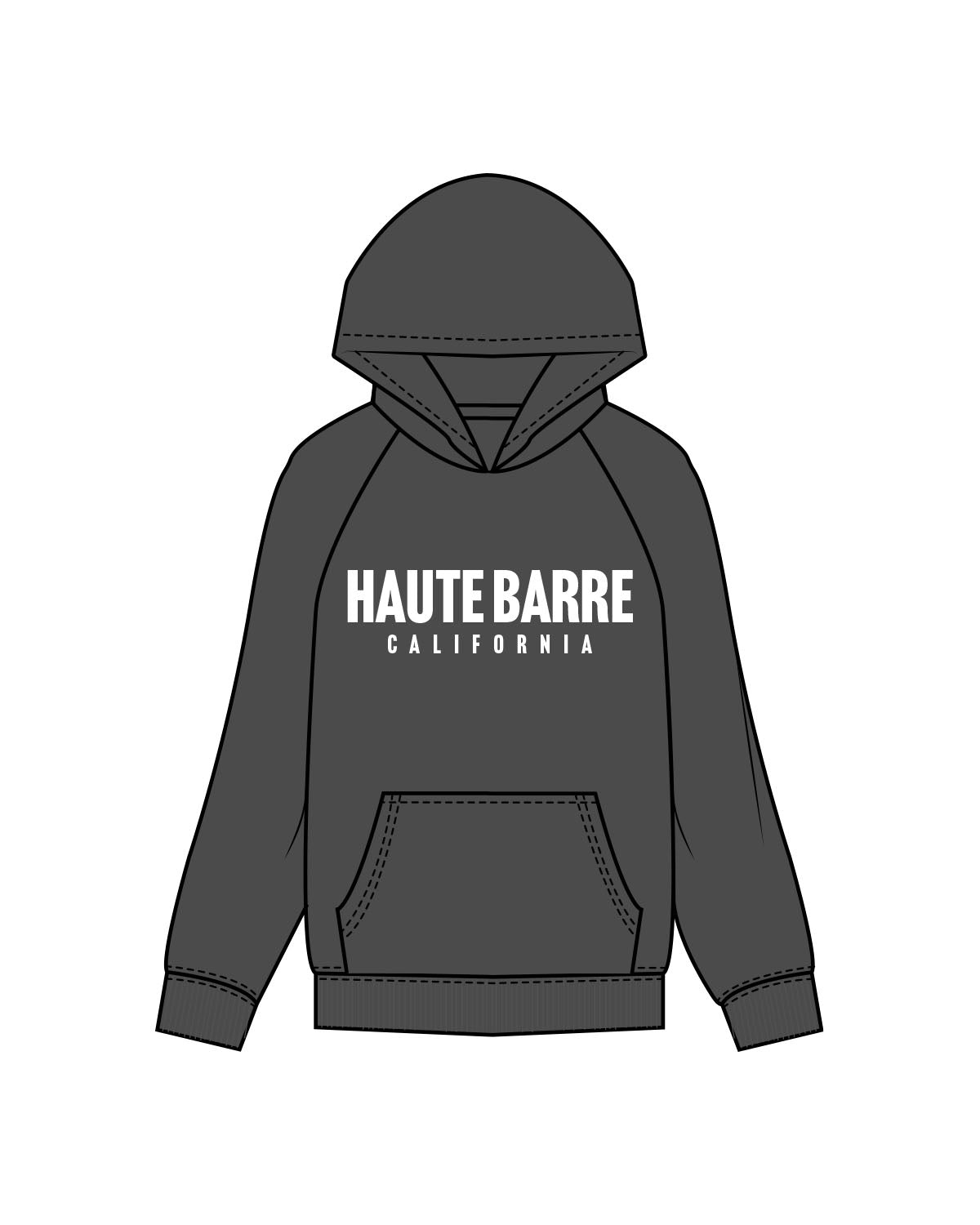 The Womens Hoodie - Washed Black - Haute Barre - Center Chest Stacked - White