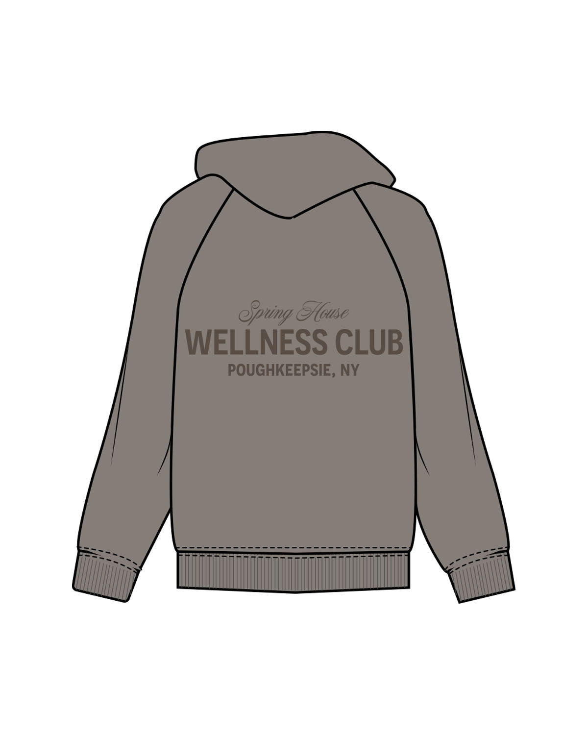 The Womens Hoodie - Washed Gray - Spring House - Left Chest & Back Stacked - Printed - Tone on Tone