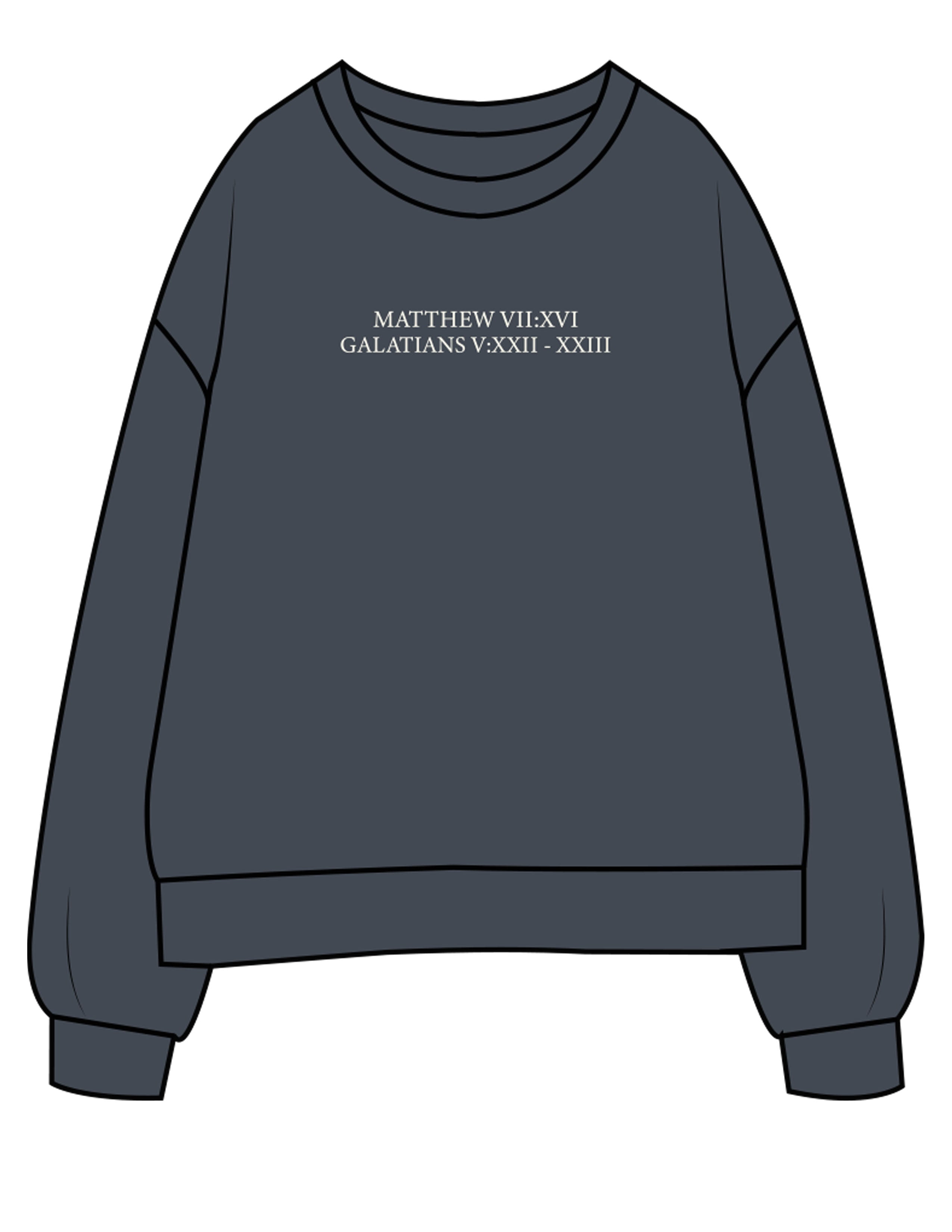 The Mens Classic Crewneck - Petrol - Fed By The Fruit - Chest Stacked & Back Stacked - Printed - Off White