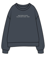 The Mens Classic Crewneck - Petrol - Fed By The Fruit - Chest Stacked & Back Stacked - Printed - Off White