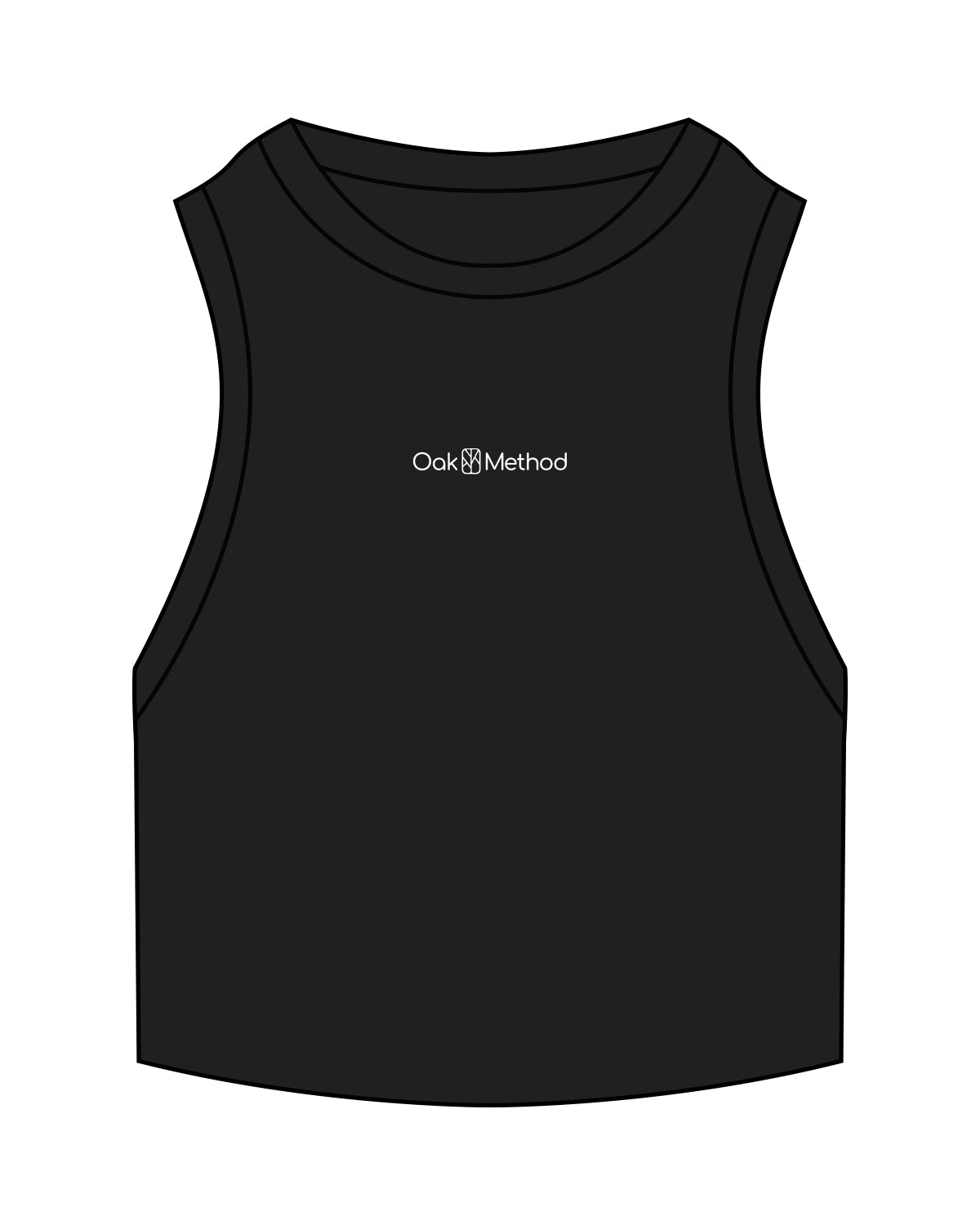 The Ribbed Crop Tank - Black - The Oak Method - Center Chest - Embroidered - White