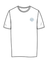 The Womens Tee - White - Balanced Self - Left Chest & Back Stacked - Printed - Denim Blue