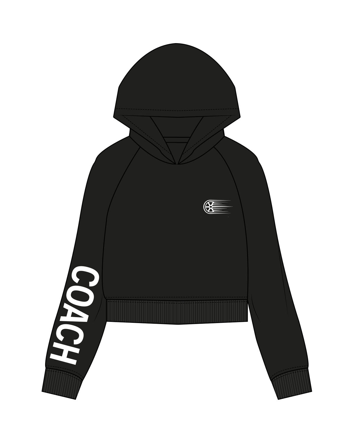 The Womens Crop Hoodie - Black - Wheel House NY - Left Chest & Right Sleeve - Printed -  White