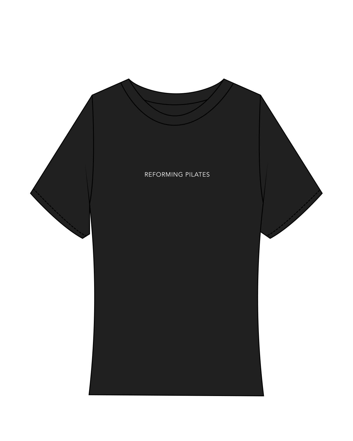 The Baby Tee - Black - Reforming Pilates - Chest Center & Back Neckline - White