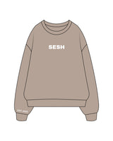 The Midweight Unisex Crewneck - Washed Cement - Sesh Studio - Center Chest, Right Sleeve & Center Back Logo - Printed - White