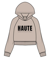 The Womens Crop Hoodie - Bone - Haute Barre - Center Chest & Back Stacked - Black