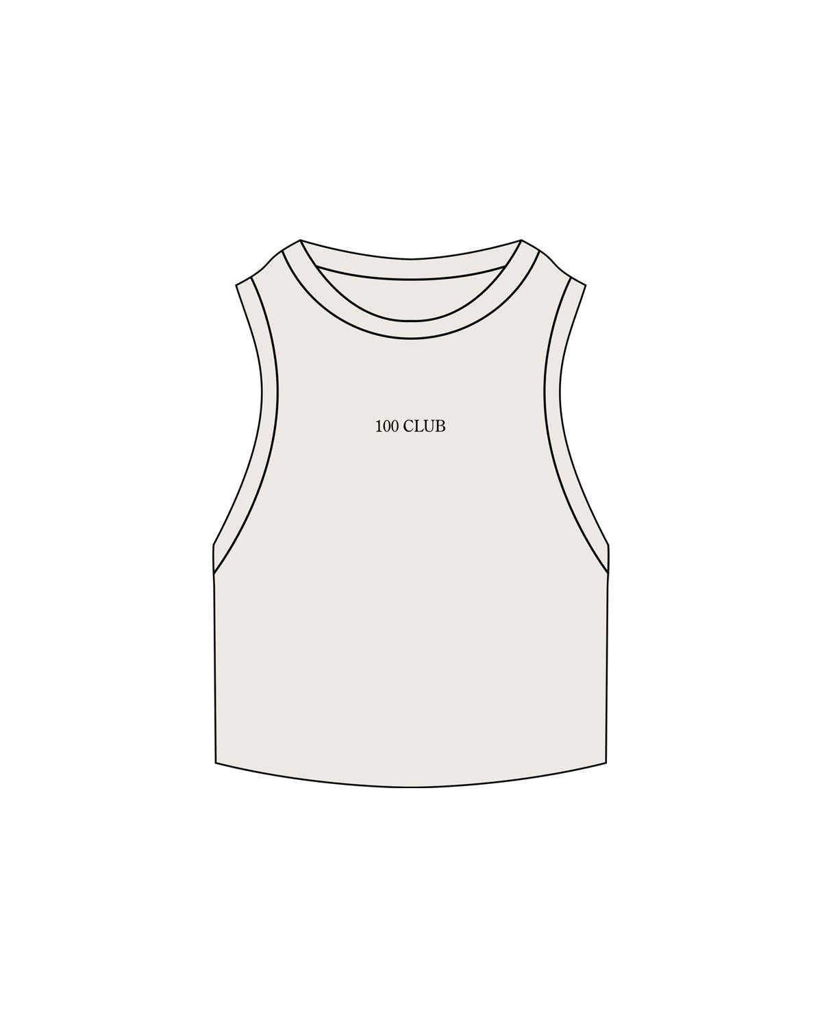 The Ribbed Crop Tank - Bone - Mantra - Center Chest "100 CLUB" - Embroidered - Black