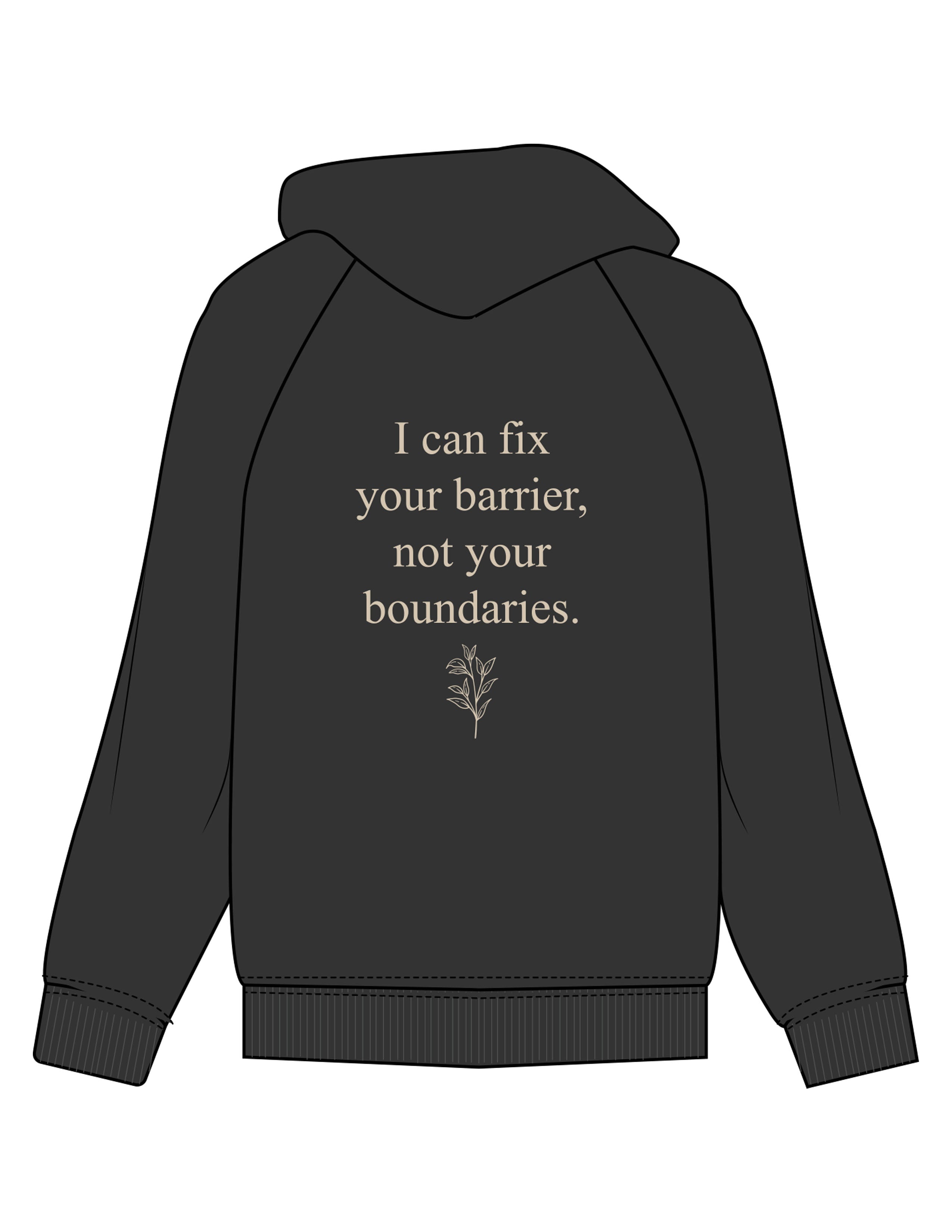 The Womens Hoodie - Washed Black - Rustic Roots Asthetics - Left Chest & Back Stacked - Printed - Oatmeal