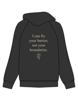 The Womens Hoodie - Washed Black - Rustic Roots Asthetics - Left Chest & Back Stacked - Printed - Oatmeal
