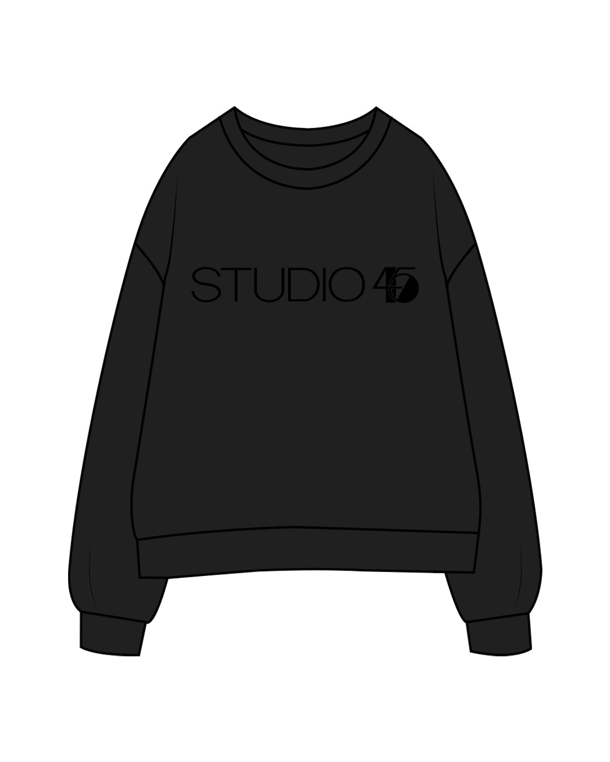 The Womens Crewneck - Black - Studio 45 - Center Chest - Tone on Tone