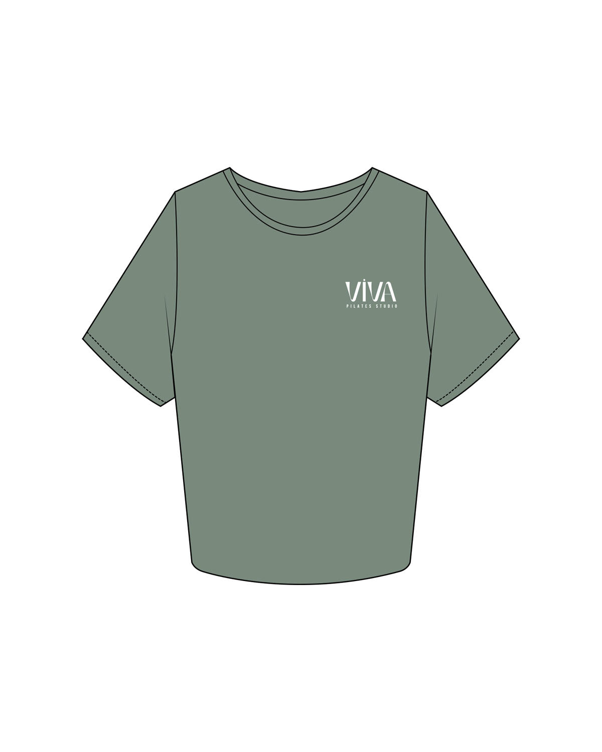 The Crop Tee - Sage - Viva Pilates - Left Chest Stacked - Printed - White