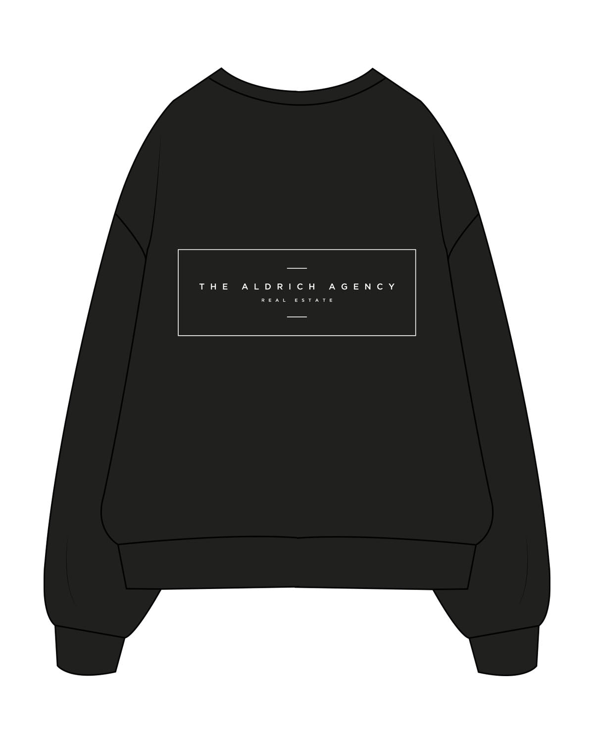 The Mens Crewneck - Black - Aldrich Agency - Left Chest & Center Back Logo - Printed - White