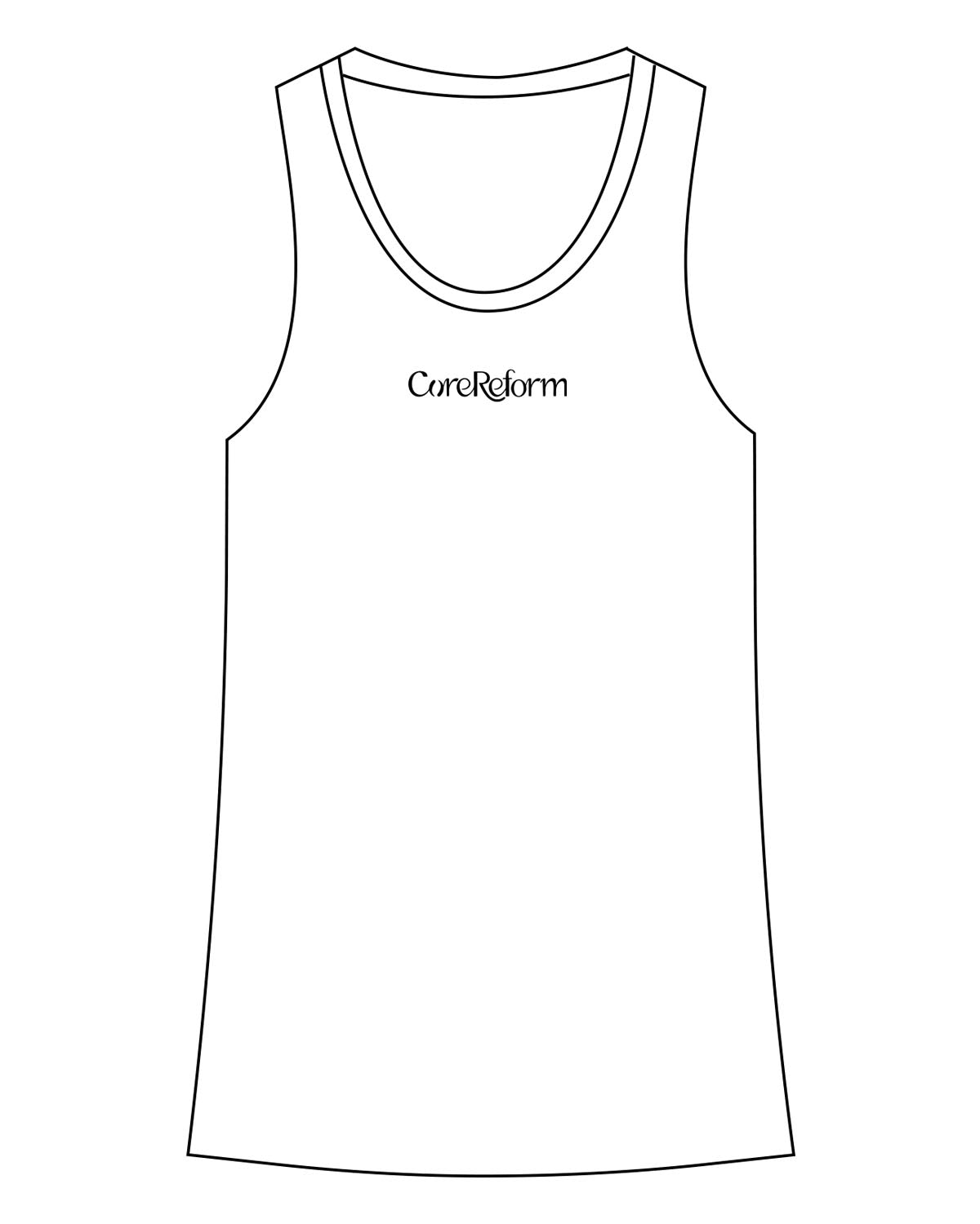 The Recycled Womens Tank - White - Core Reform - Center Chest - Printed - Black