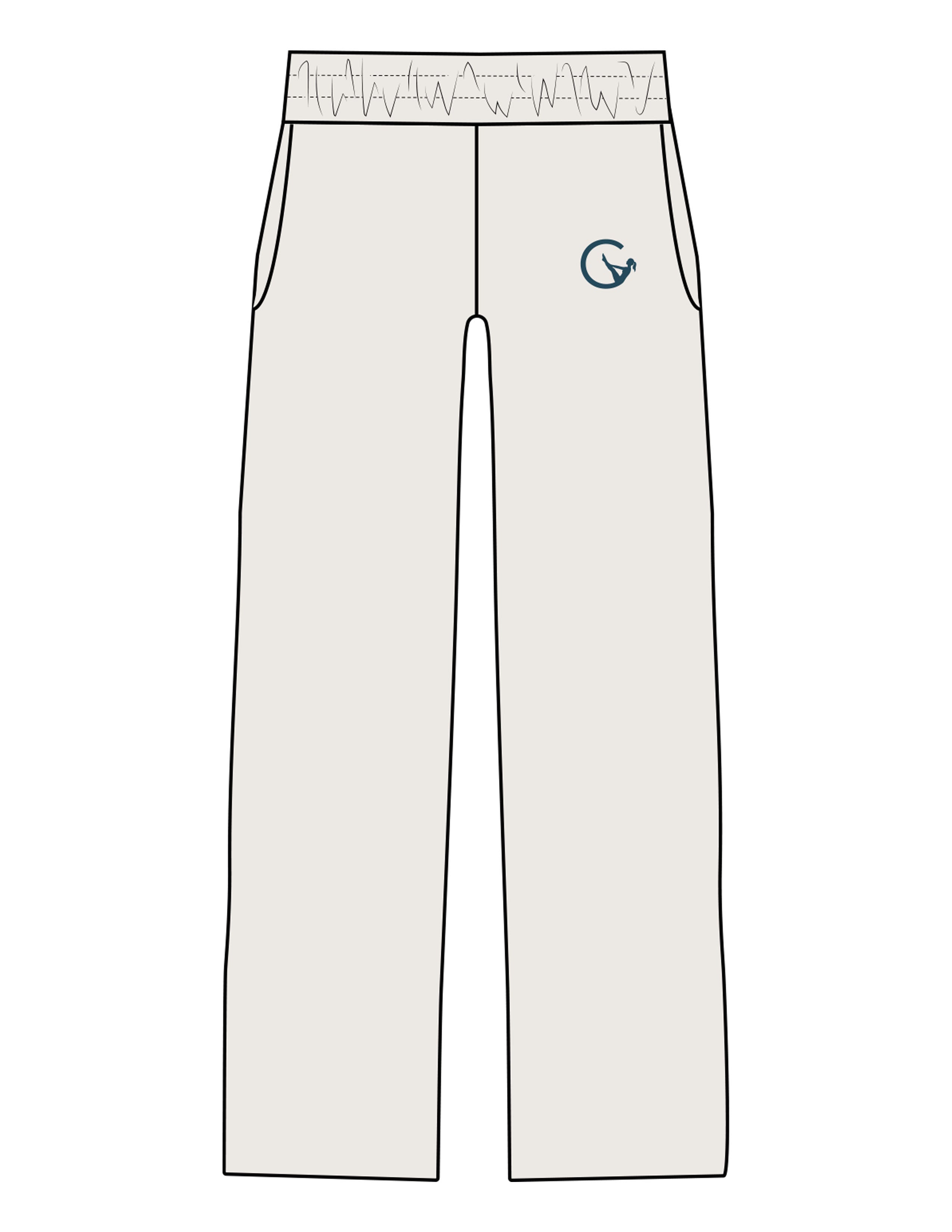 The Mens Straight Leg Sweatpants - Bone - Movement With Chels - Left Leg - Printed - Dark Blue