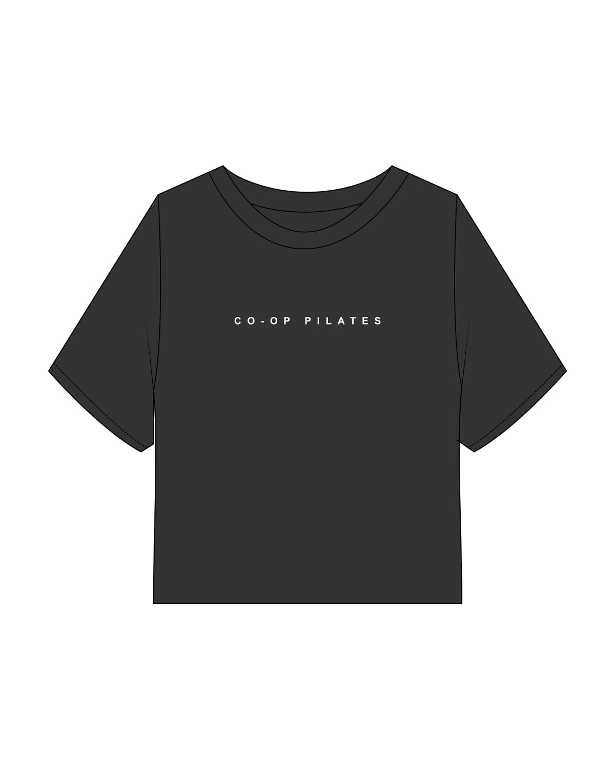 The Heavyweight Crop Tee - Washed Black - Co-Op Pilates - Center Chest - Printed - Off White