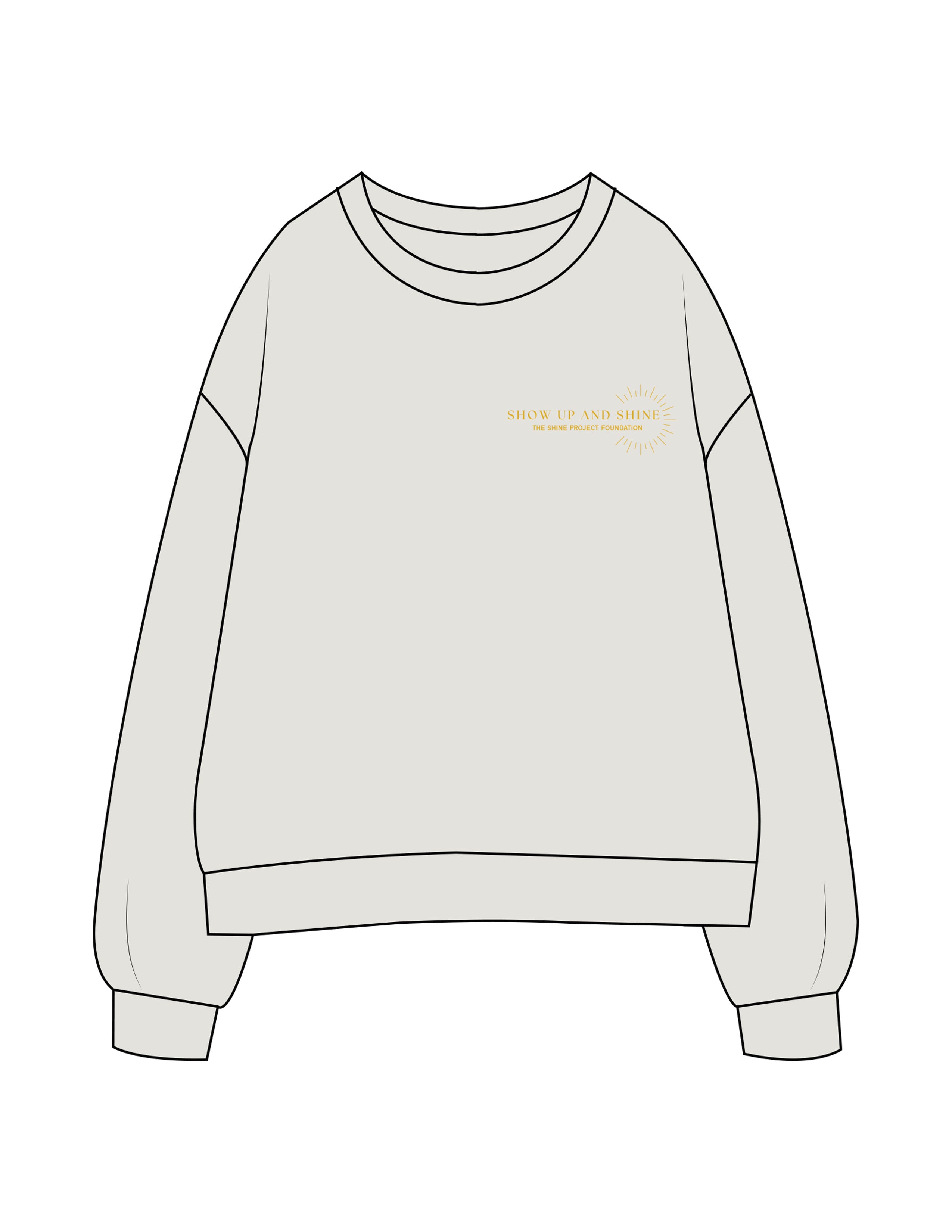 The Womens Crewneck - Washed Bone - The Shine Project - Left Chest Stacked - Printed - Yellow
