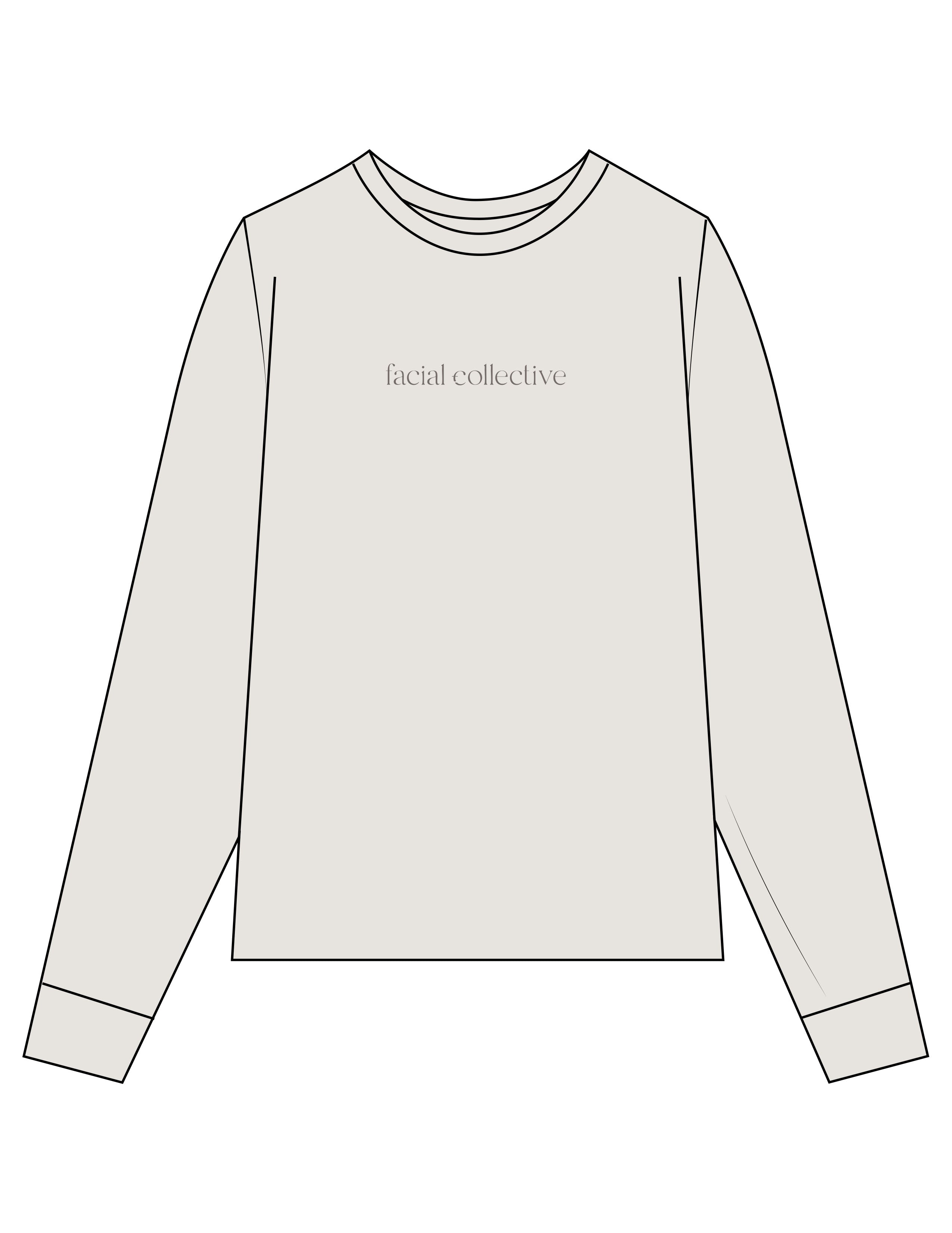 The Mens Heavyweight Long Sleeve - Washed Bone - Facial Collective - Center Chest - Printed - Gray
