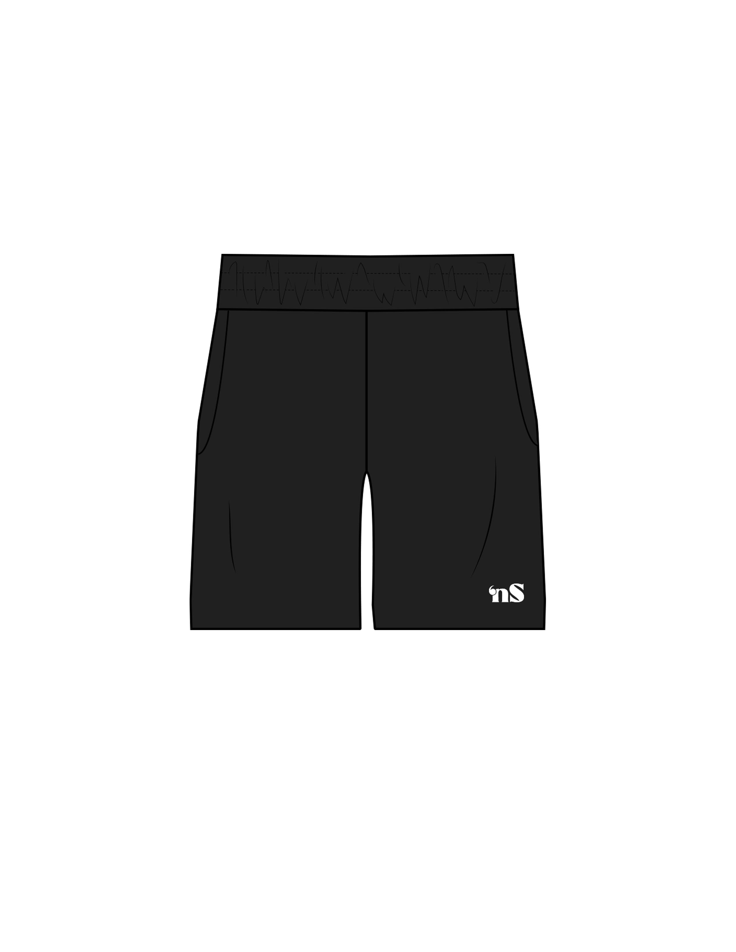 The Mens Swim Short - Black - NSpiers - Front Left Leg - Printed - White