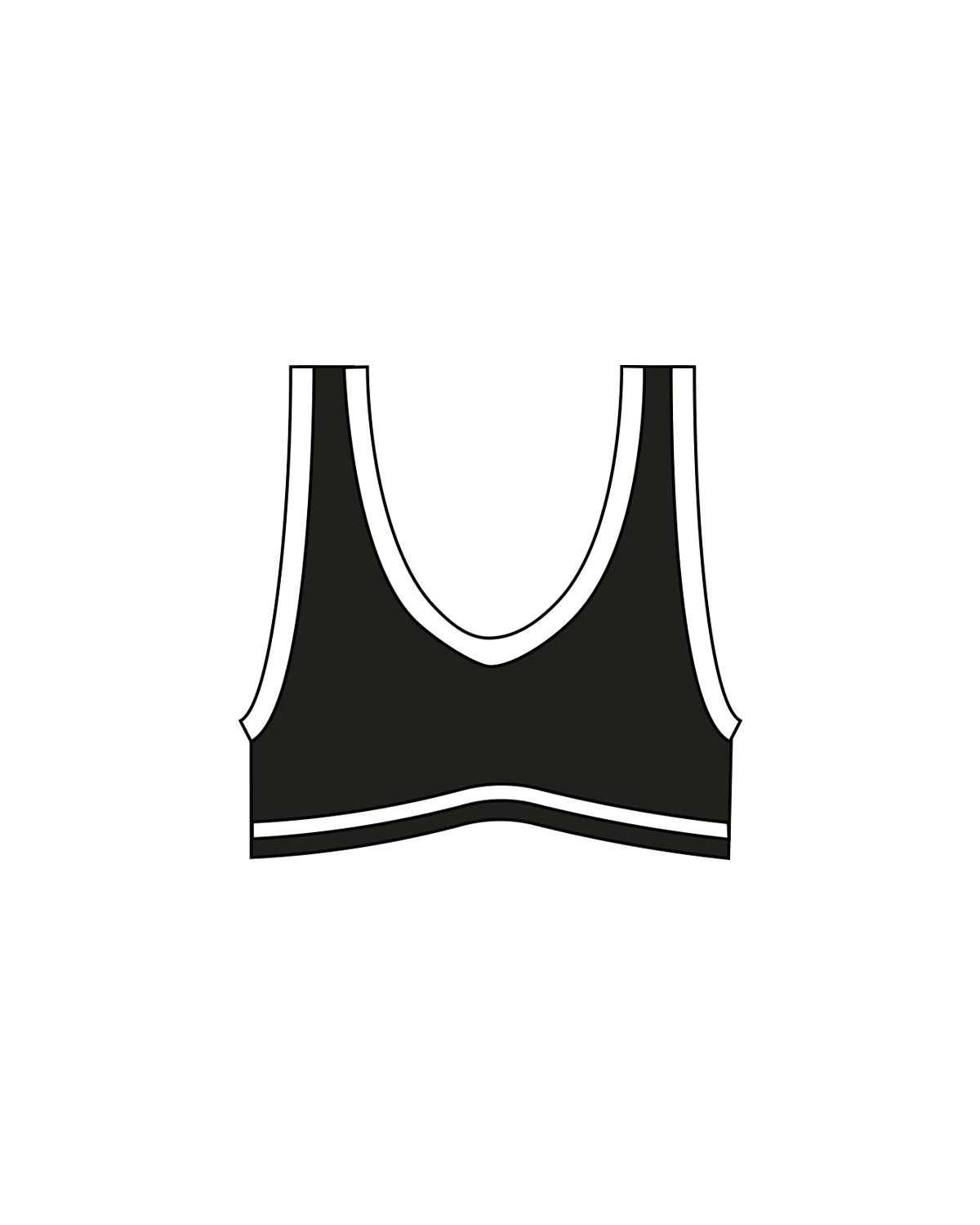 The Piped Bra - Black - Solos Pilates - Center Back "S" - Printed - White